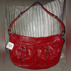 NWT Coach Cherry Red Patent Leather Medium Hobo Shoulder Bag